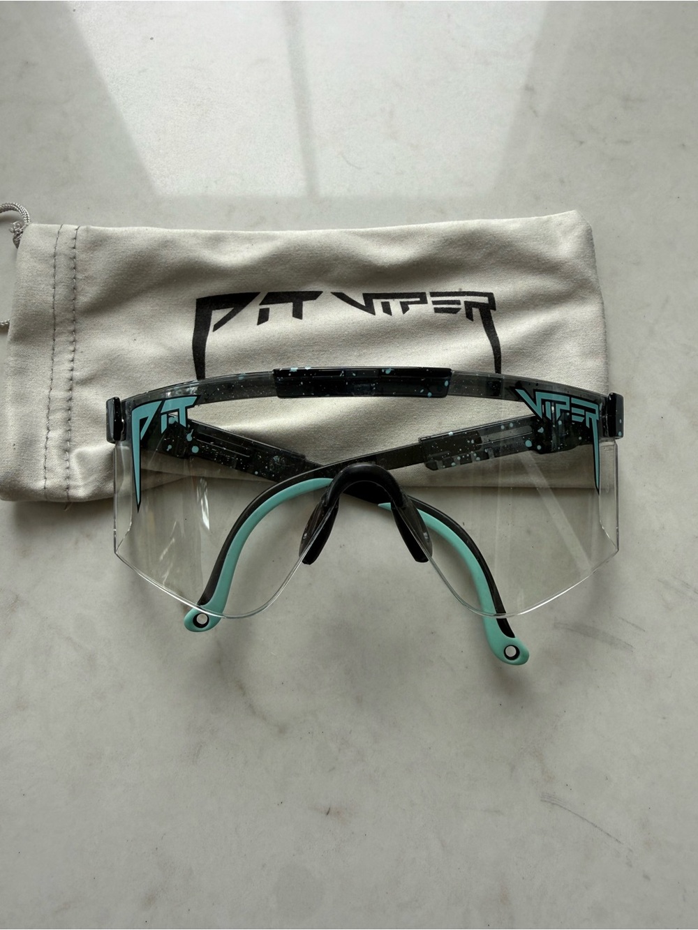 Pit Viper The All Nighter 2000s Shield Sunglasses Teal and Black Accents